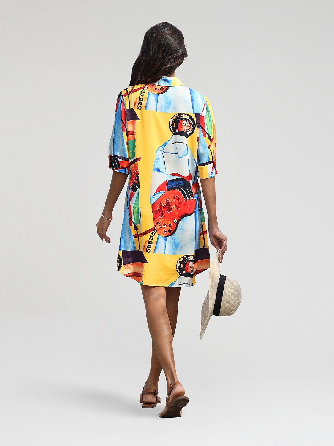 Mini Shirt Dress Satin Artistic Down Straight Fit