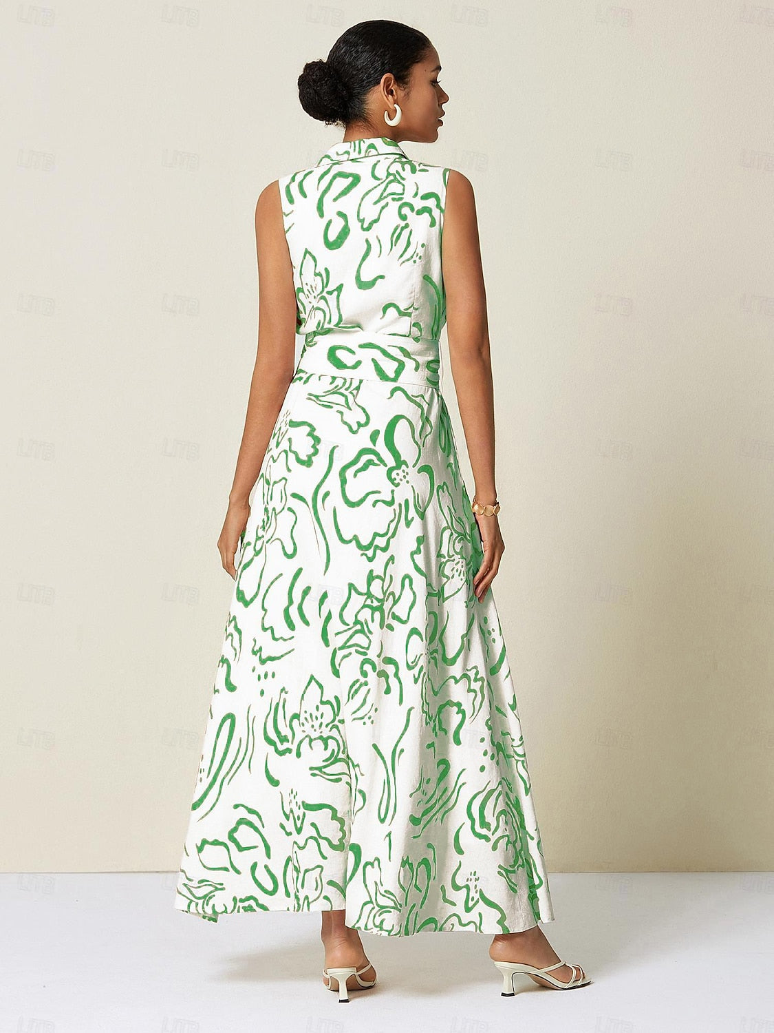 A Line Maxi Shirt Dress Pocket Waist Slim Fit