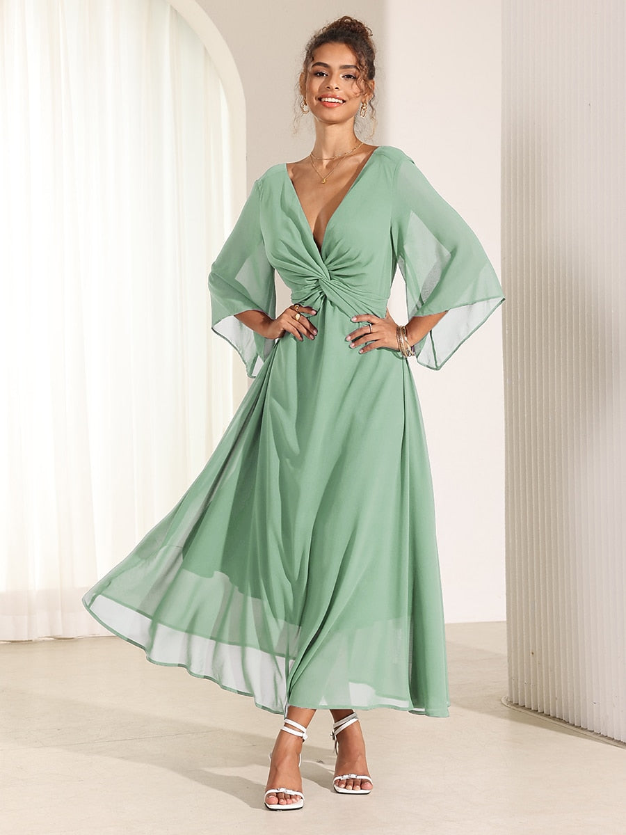 Chiffon Plain Ruffle Twisted Maxi Dress