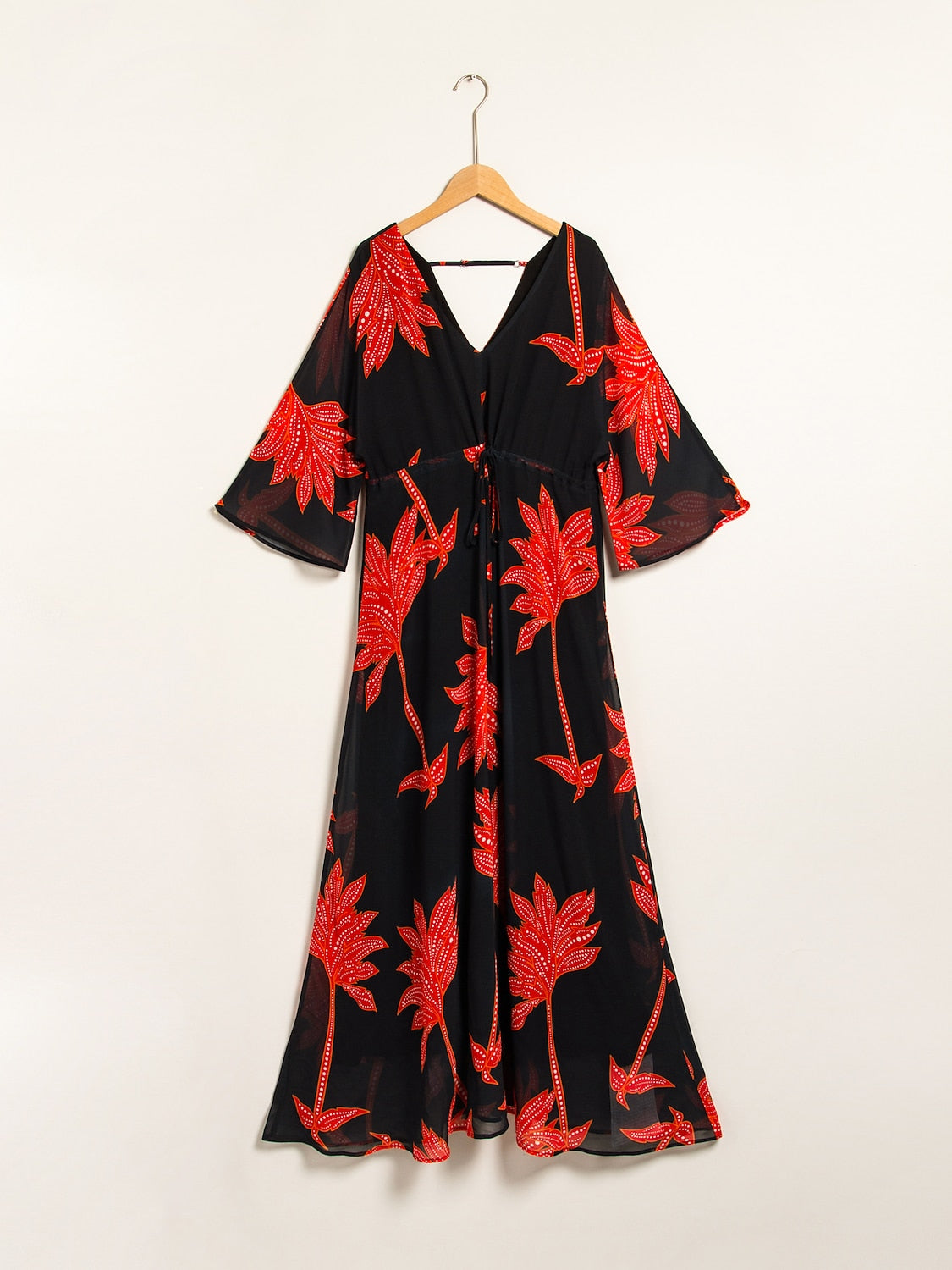 Print Dress Maxi Dress Black Flower/Plants Printing