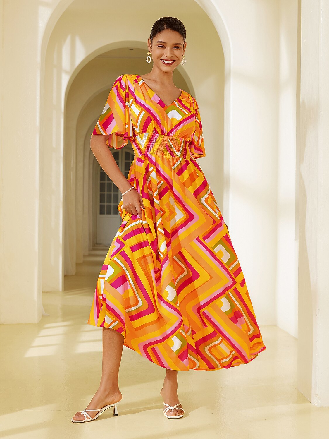 Chiffon Geometric Maxi Dress