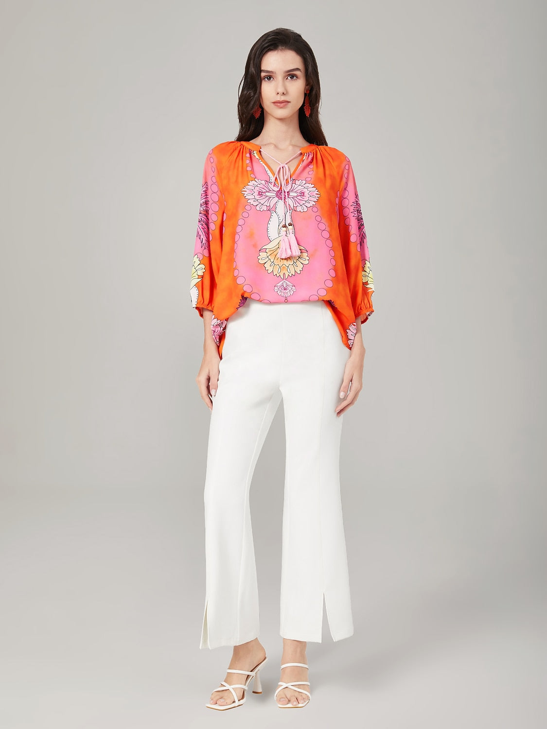 Vacation-Style Placement Print Pullover Top