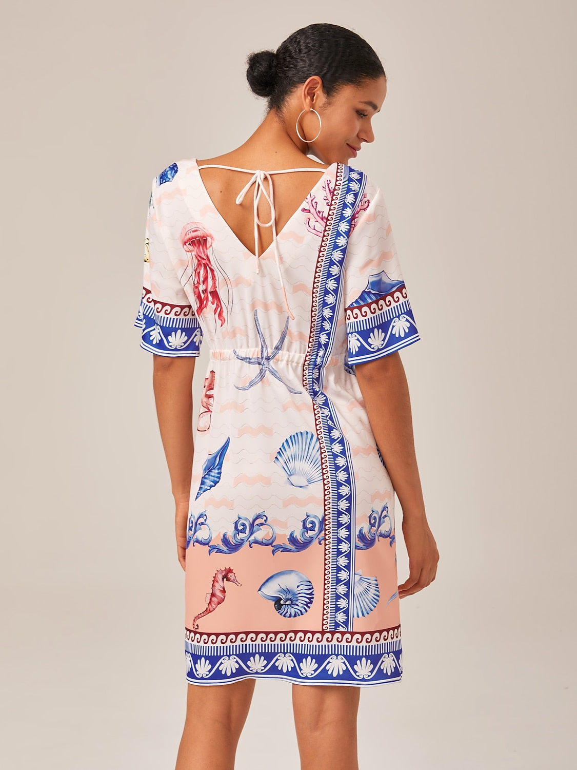 Resort-Style Ocean Print Straight-Cut Dress