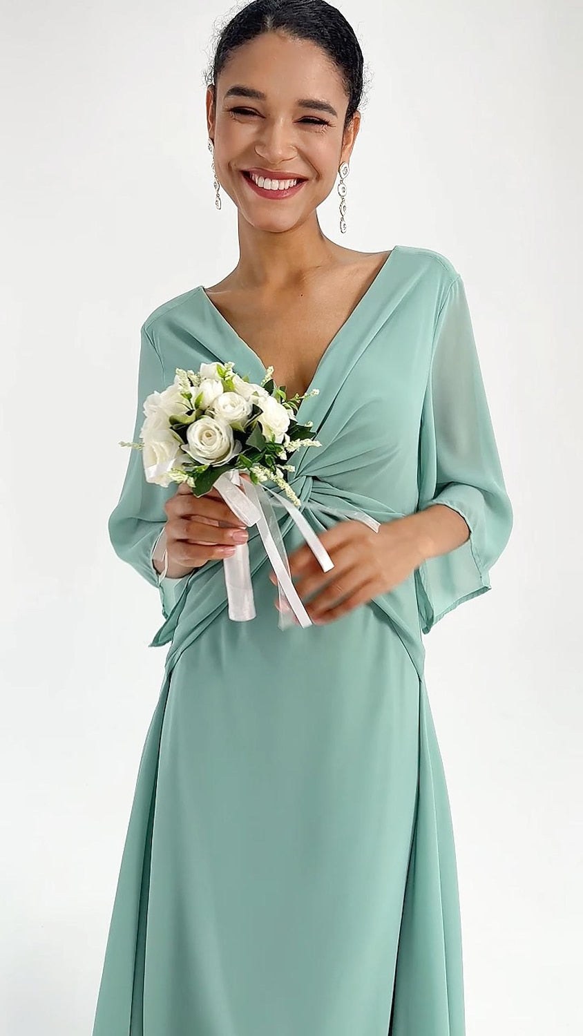 Chiffon Plain Ruffle Twisted Maxi Dress