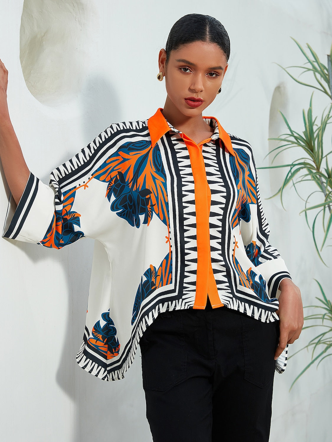 Satin Silk Shirt Block Printing Collar