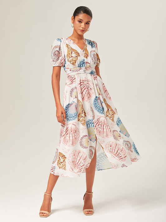 Linen-Like Smocked A-Line Midi Dress