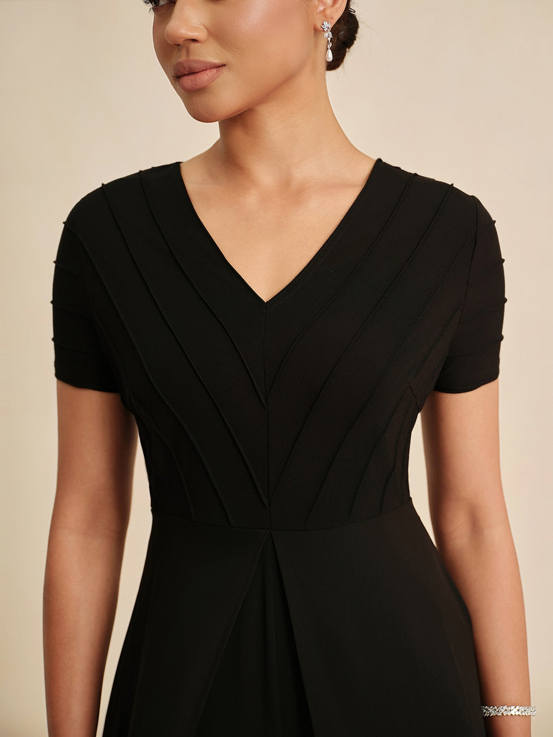 Paneled Design Faux Flowy Sheer Stretch Fabric Jumpsuit