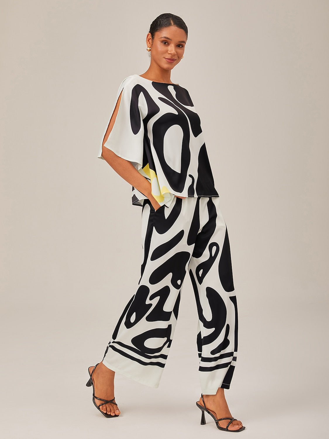 Satin Silk Shirt Color Combo Magyar Black Flowy Graphic