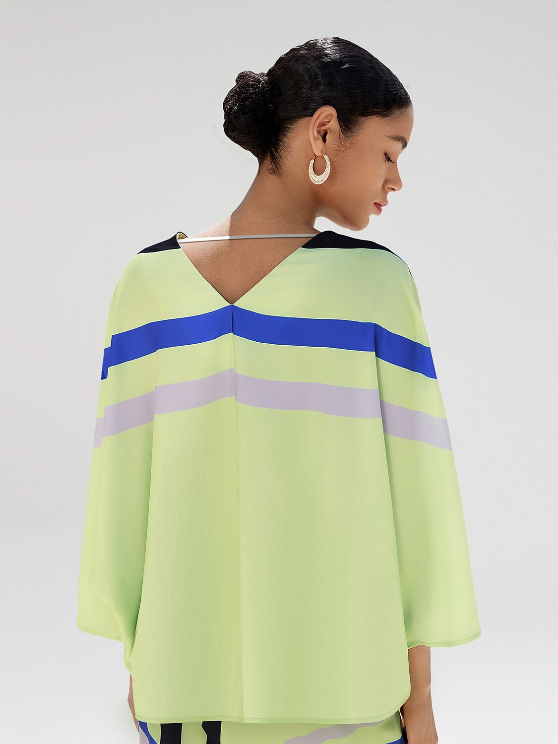 Satin Geometric Print Poncho Blouse