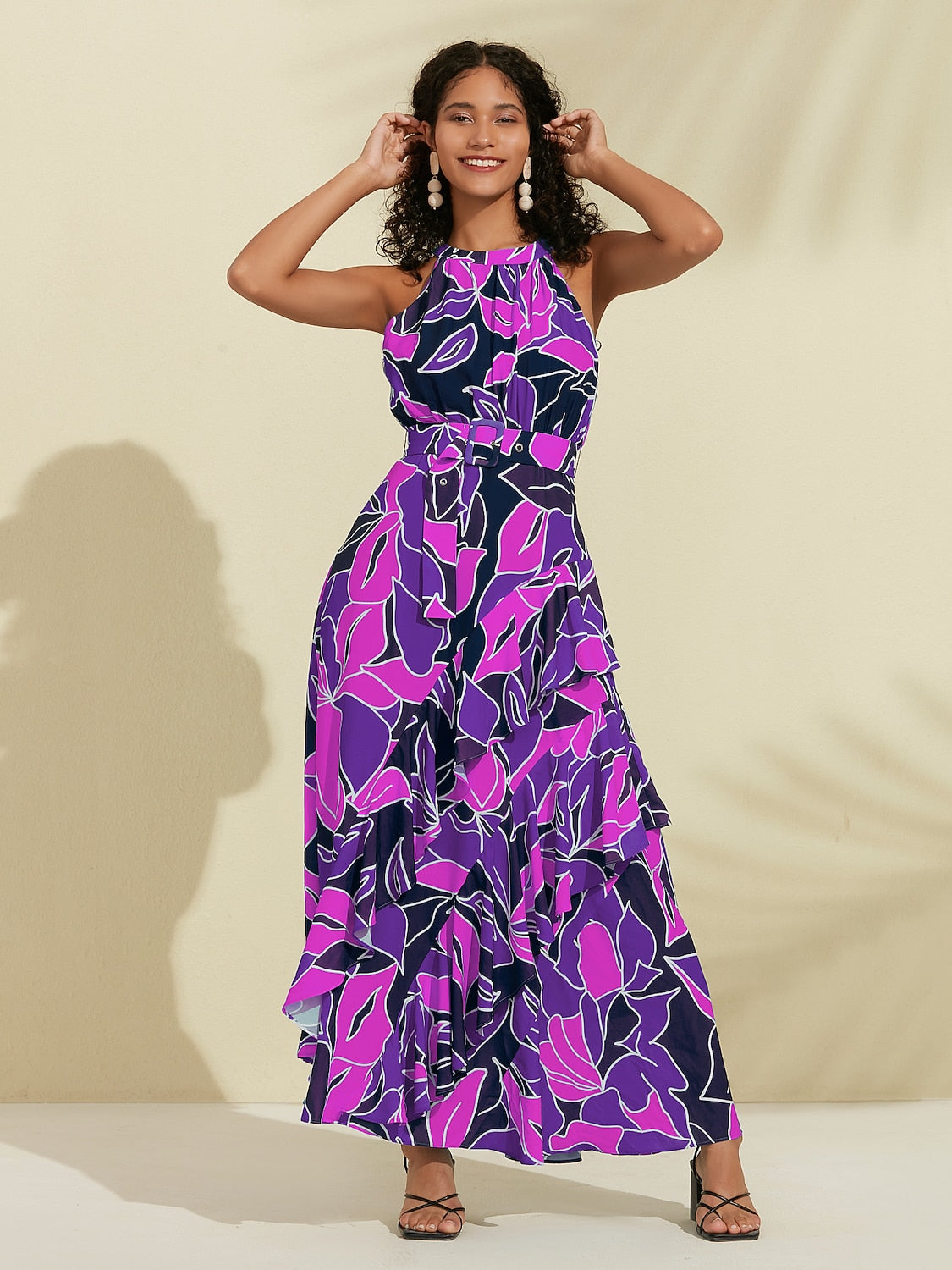 Chiffon Maxi DressFloral Ruffle Printing