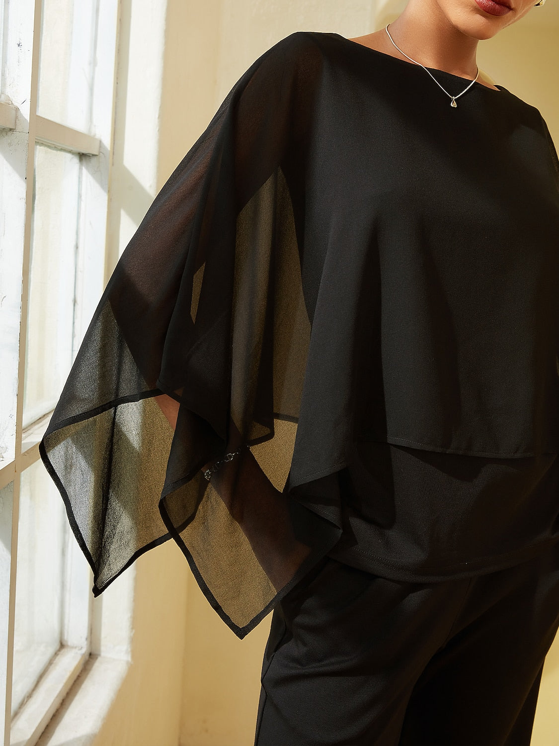 Stylish Luxurious Modal Chiffon Cape Top Blouse
