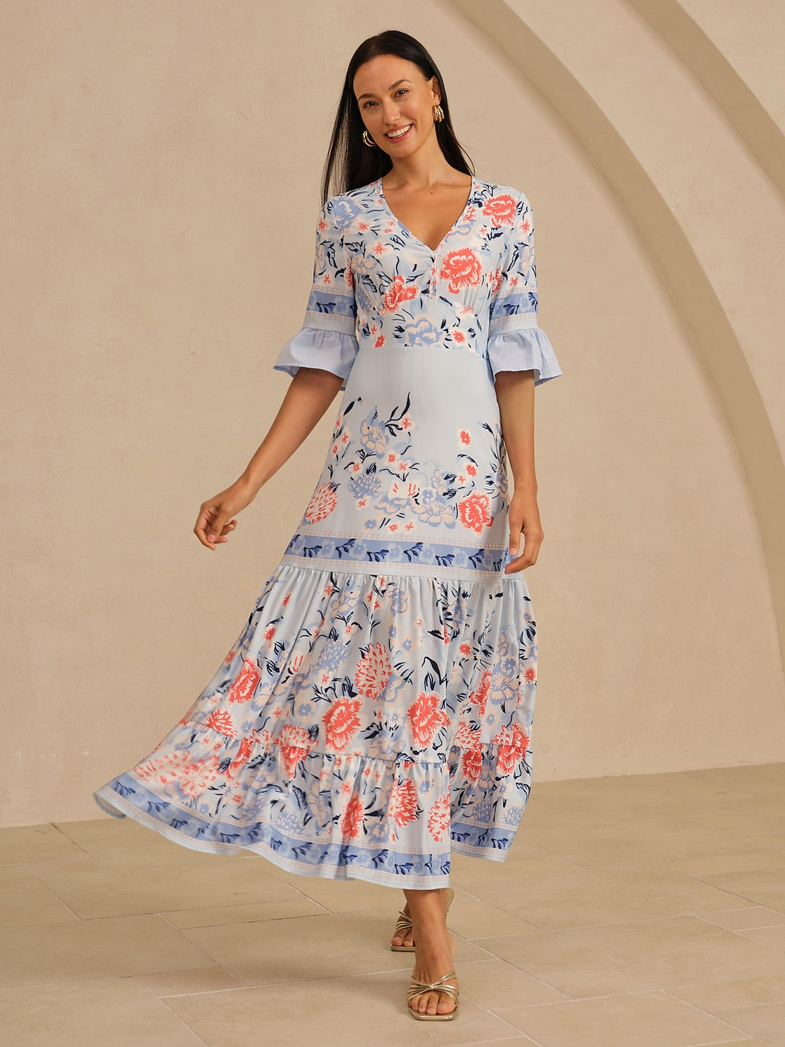Maxi Dress Satin Floral Printing