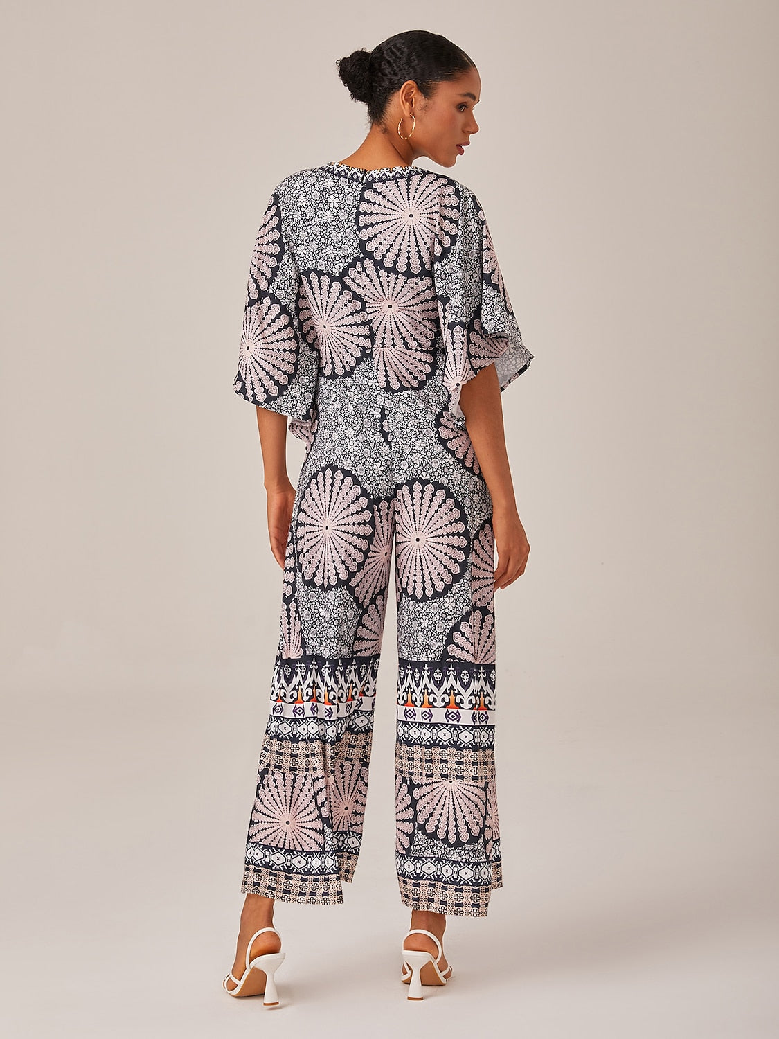 Satin Folk Print Magyar Deep umpsuit