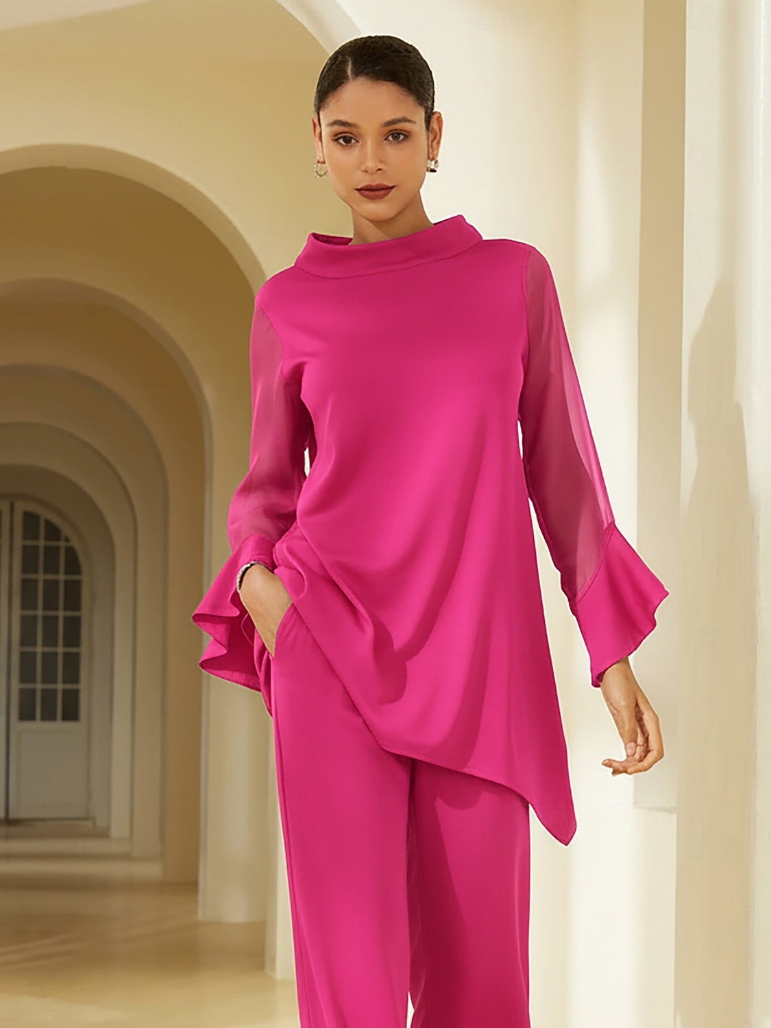 Chiffon Modal Slim Fit Sheer Lightweight Breathable Blouse
