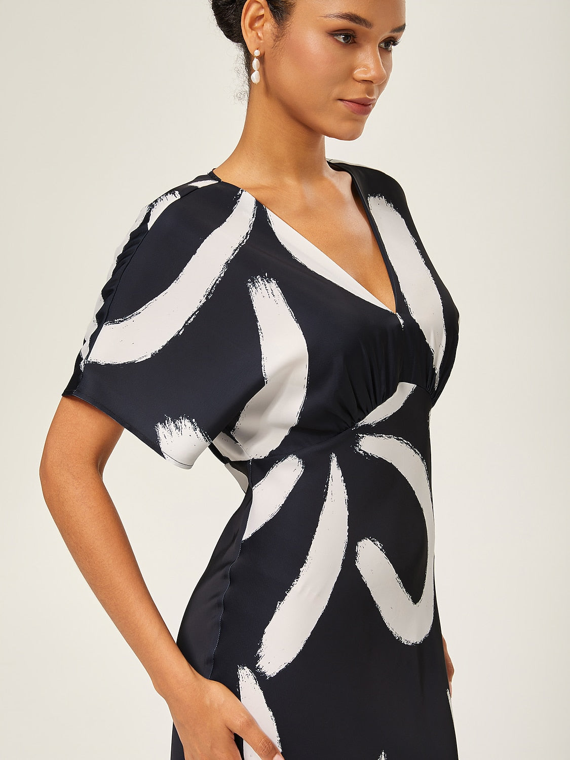 Maxi Dress Coffee Abstract Floral Print Satin