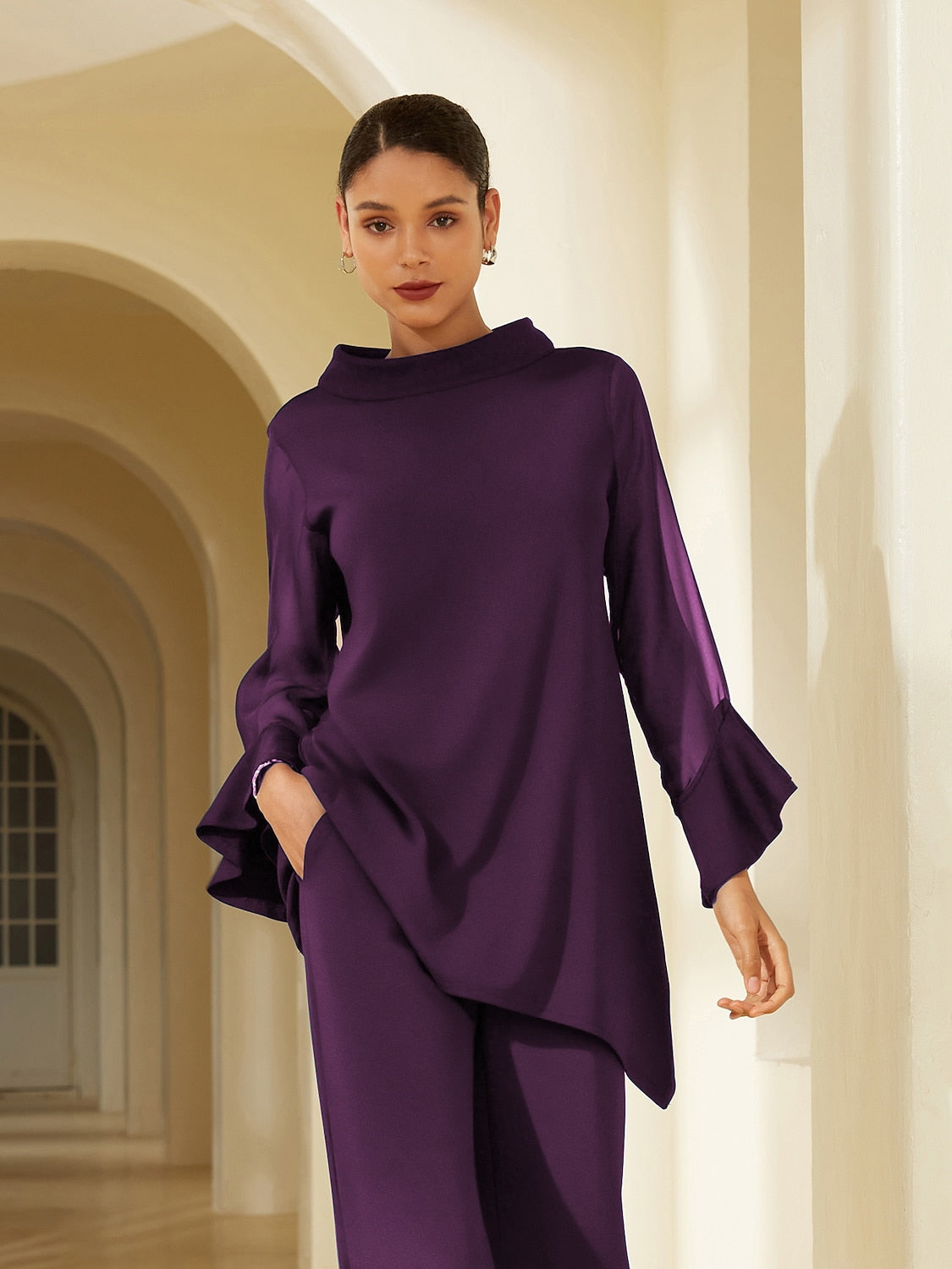 Chiffon Modal Slim Fit Sheer Lightweight Breathable Blouse