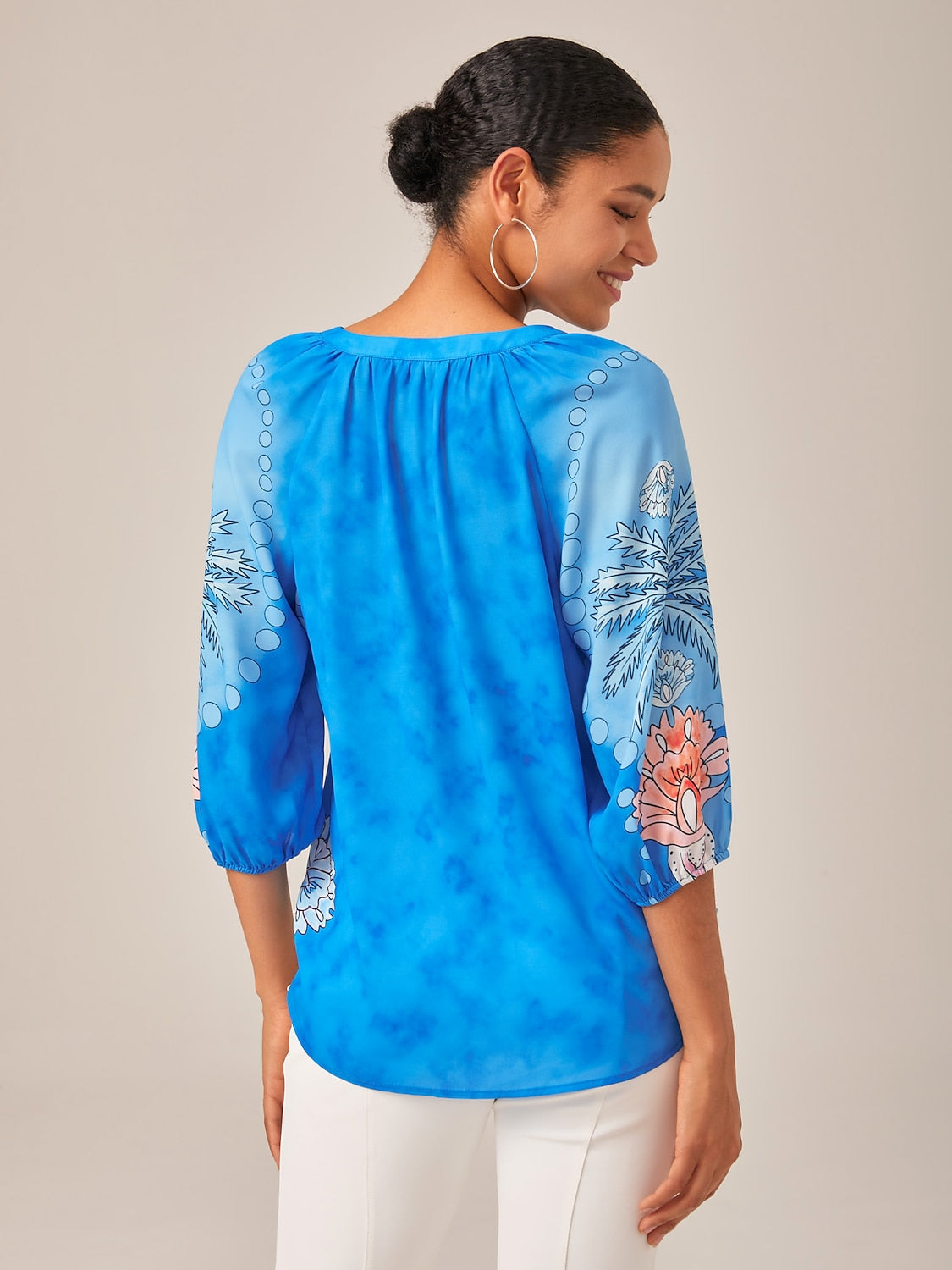 Vacation-Style Placement Print Pullover Top