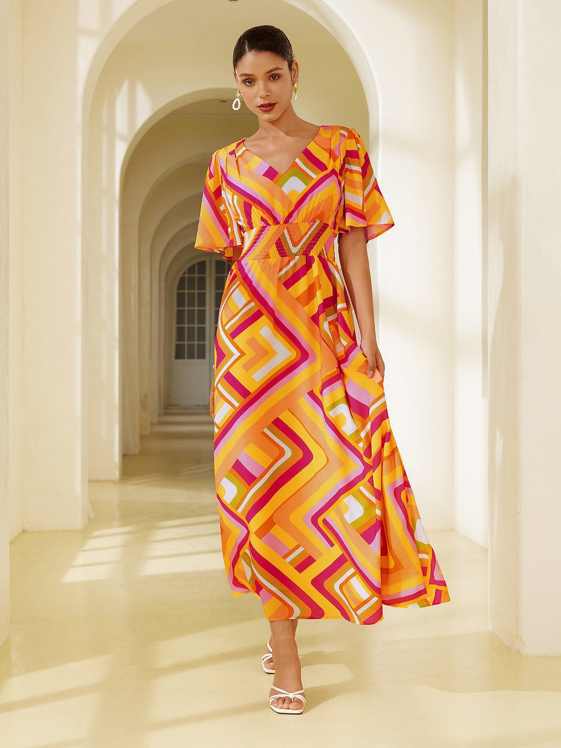Chiffon Geometric Maxi Dress