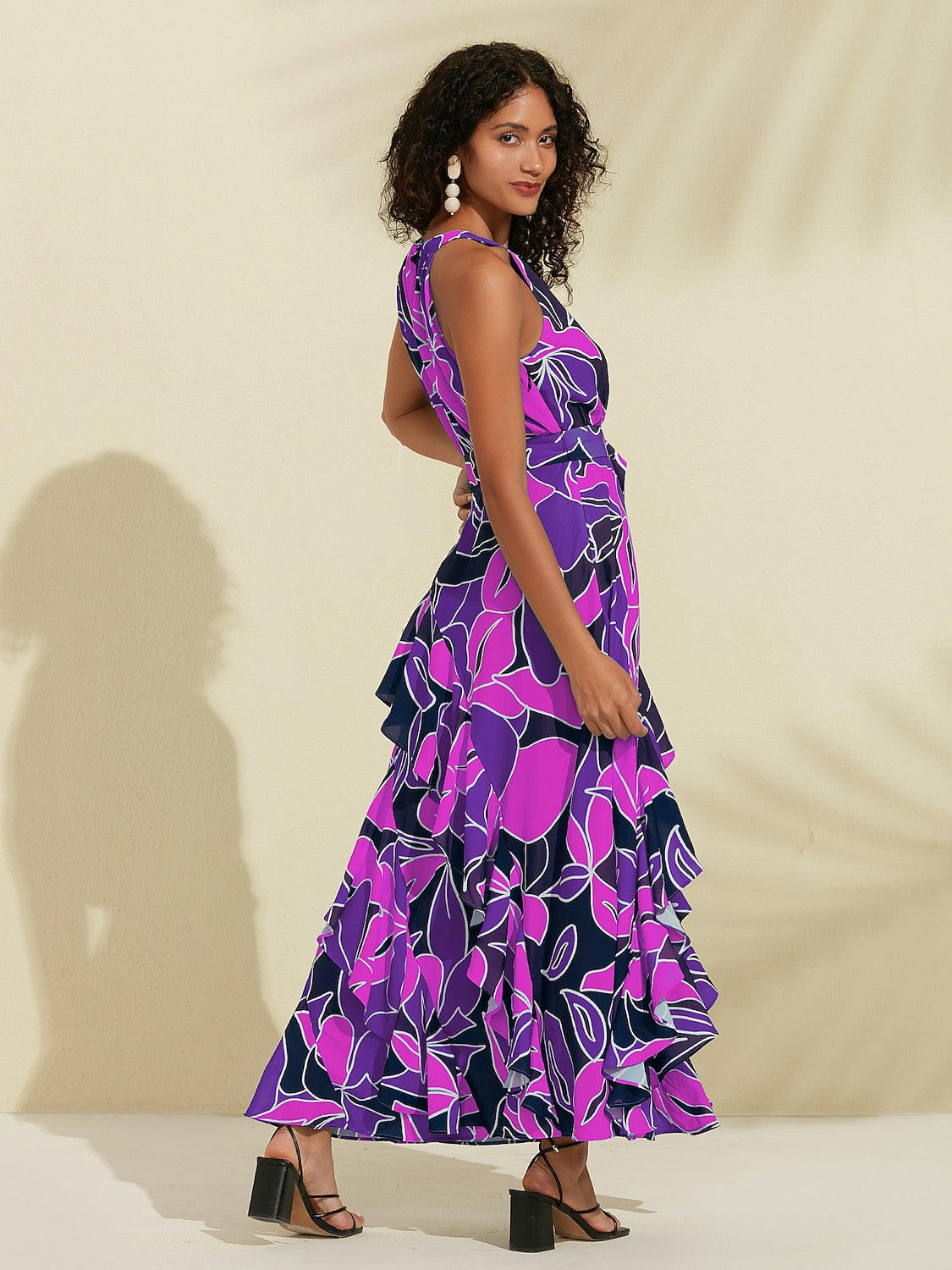 Chiffon Maxi DressFloral Ruffle Printing