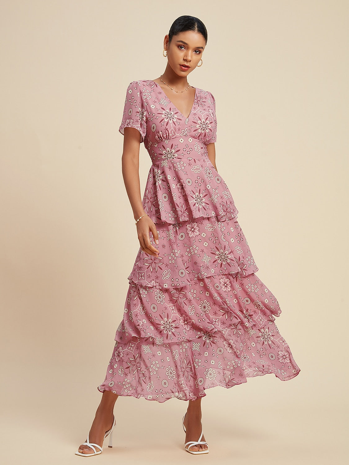 Chiffon Floral Short Maxi Dress