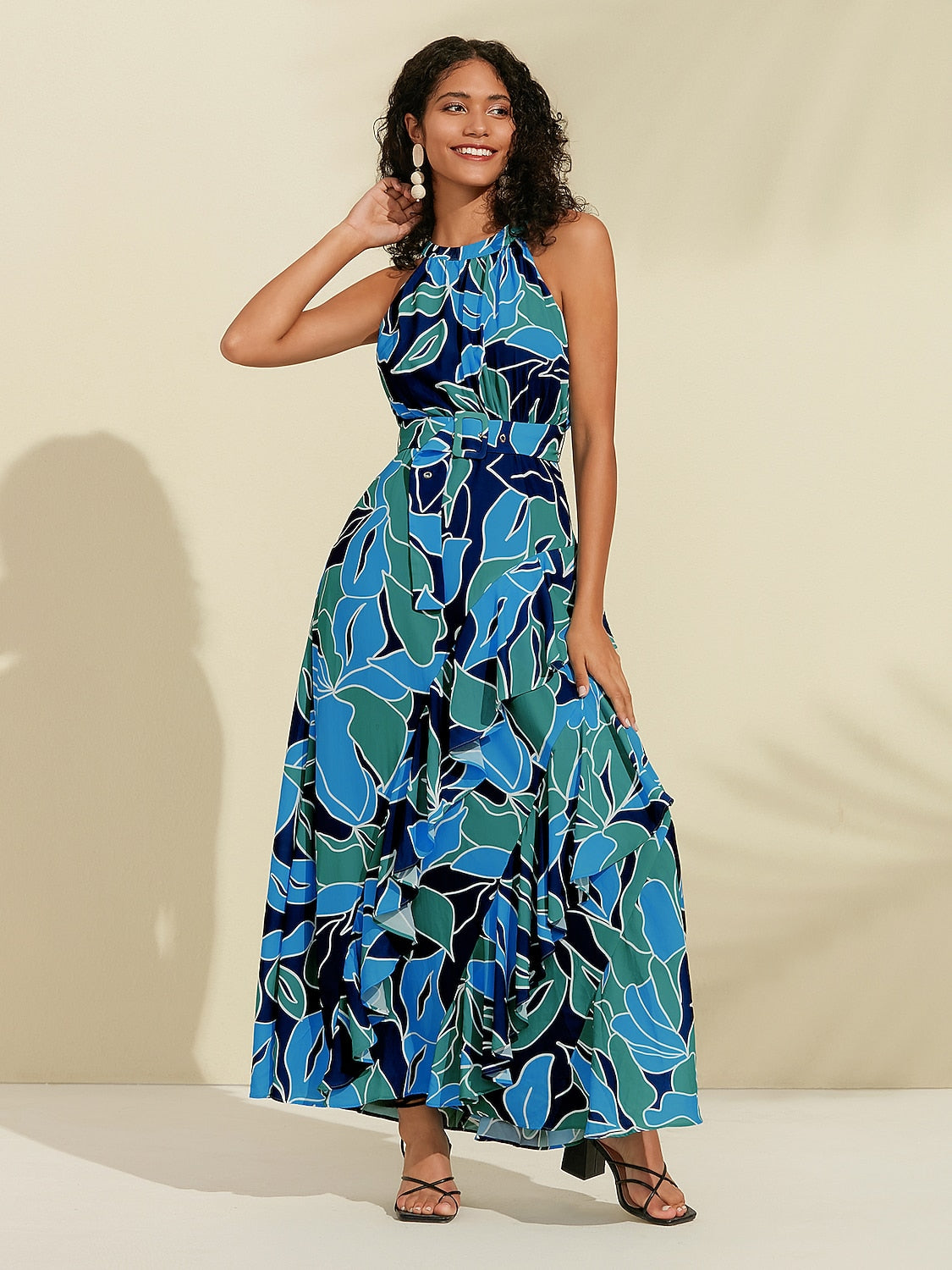 Chiffon Maxi DressFloral Ruffle Printing
