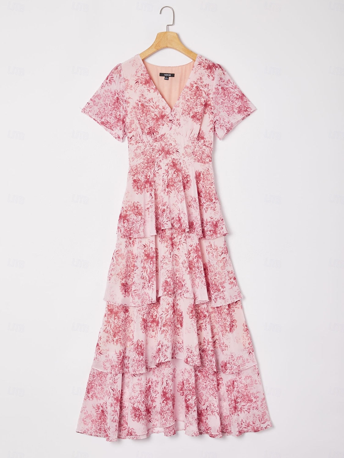 Floral Chiffon Maxi Dress A Line Tiered Ruffle Cake