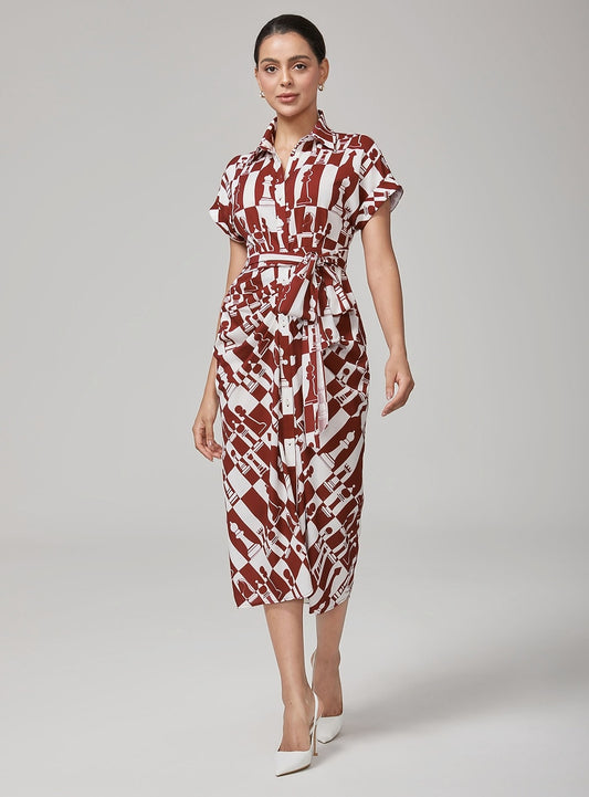 Retro Geometric Reverse Pleat Dress