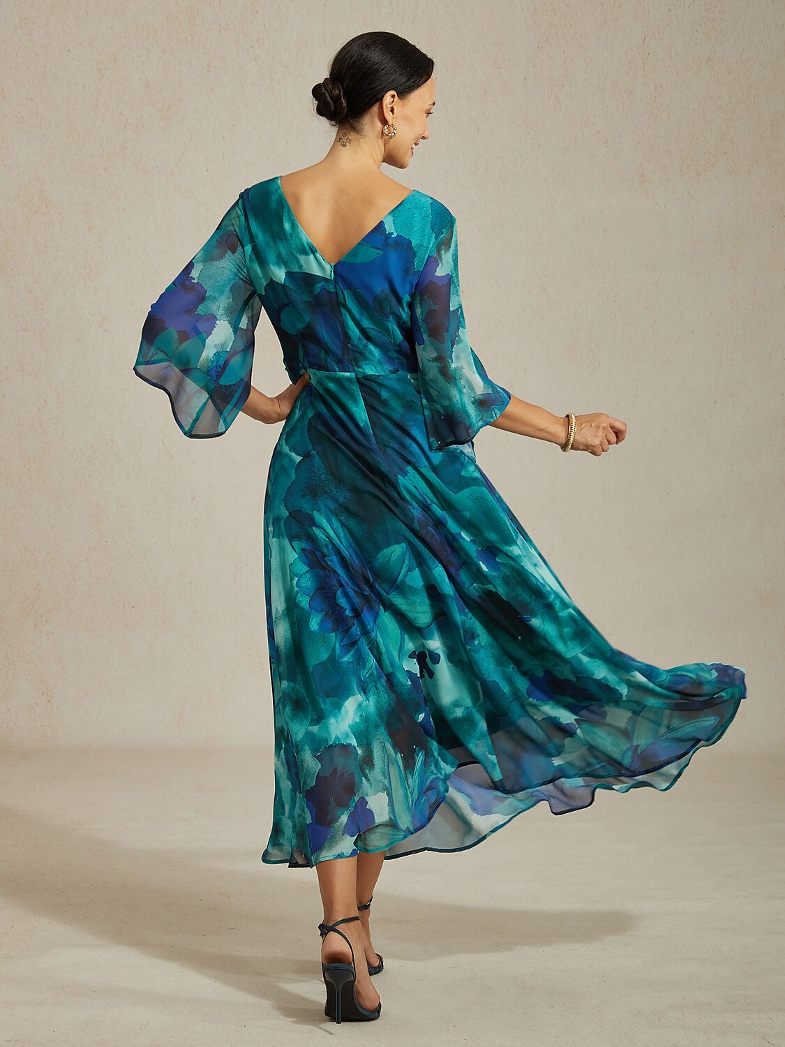 Maxi Dress Green Abstract Floral Print Twist Knot