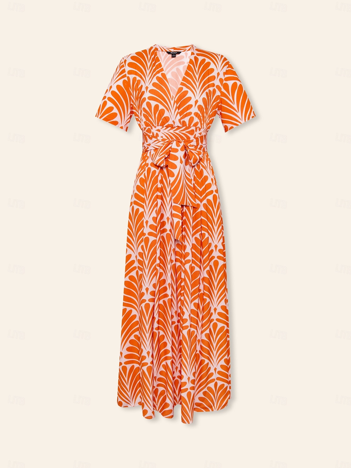 Orange Short Geometric Pattern Maxi Dress