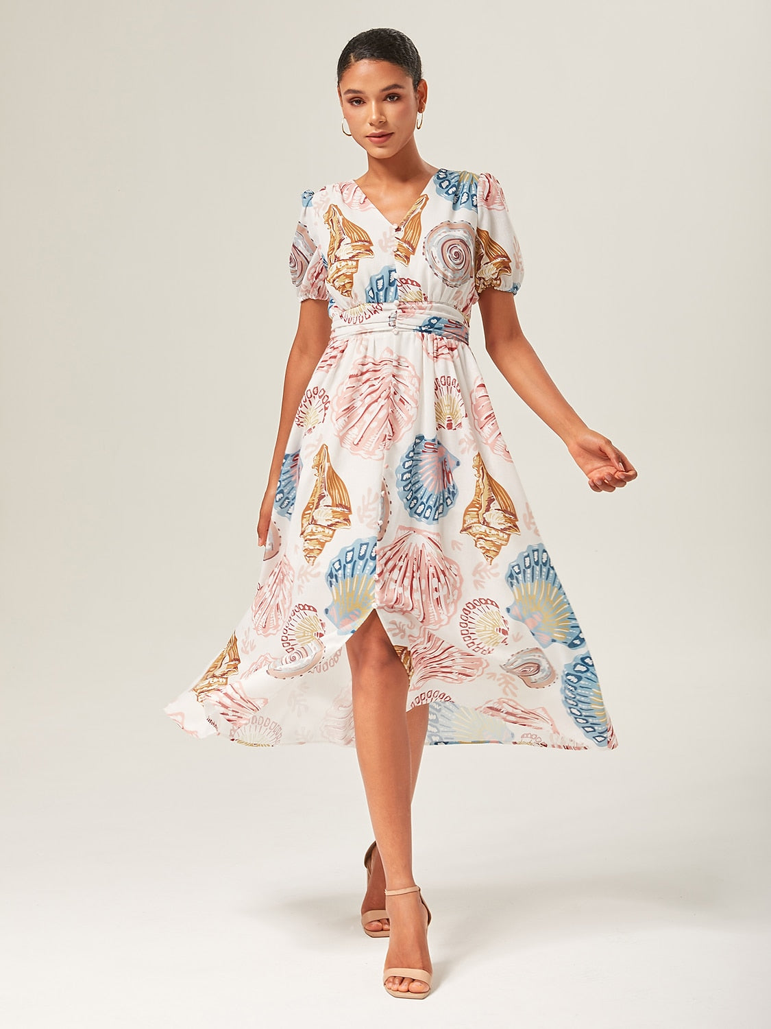 Linen-Like Smocked A-Line Midi Dress