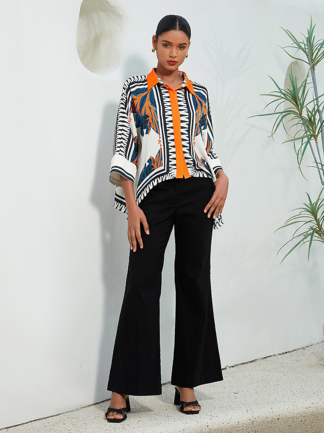 Satin Silk Shirt Block Printing Collar