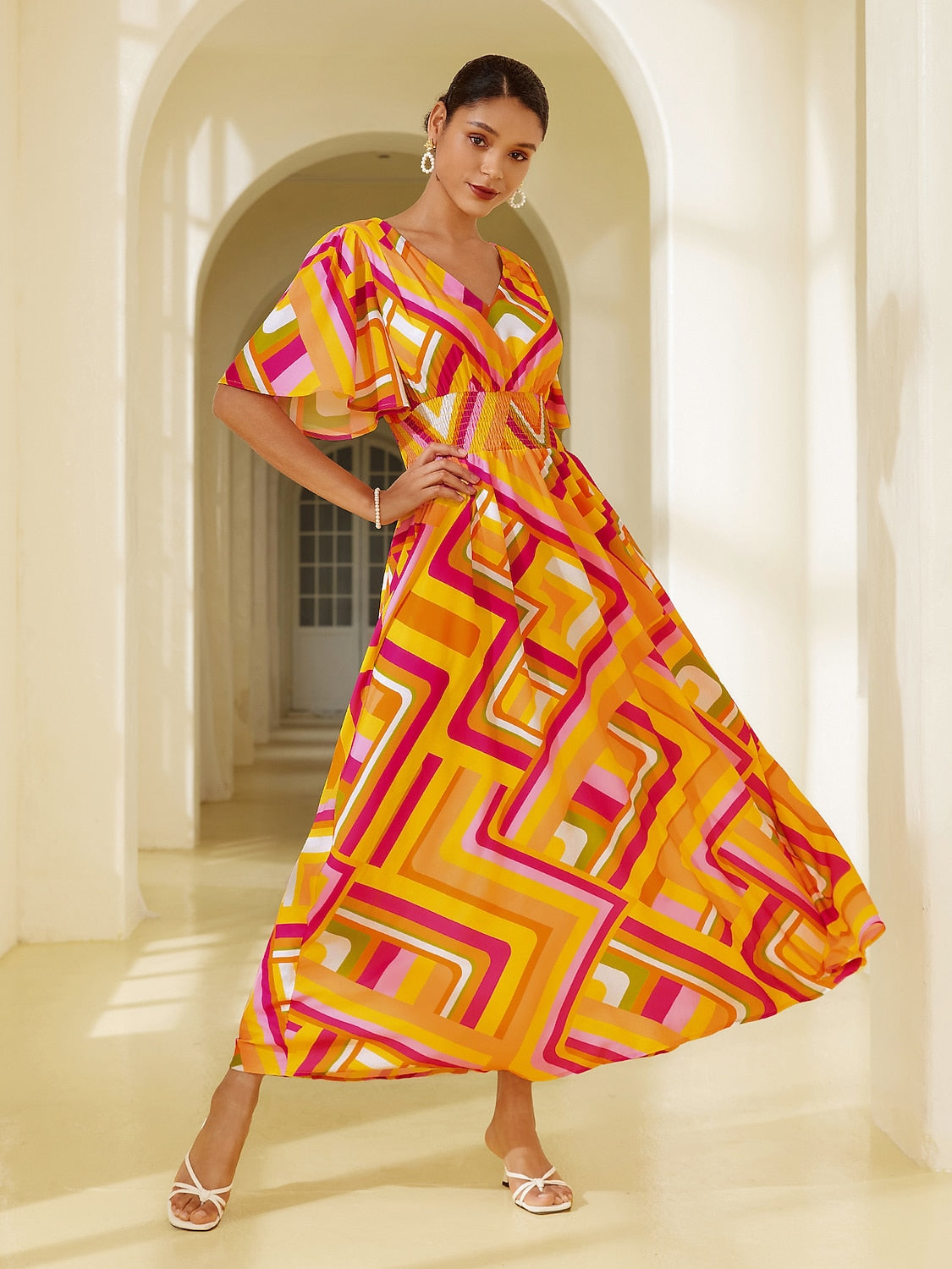 Chiffon Geometric Maxi Dress