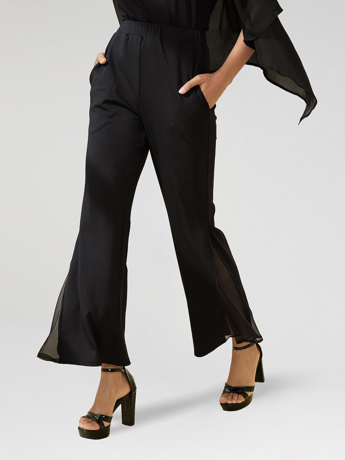 Black High Waist Pants Chiffon Lightweight Pants