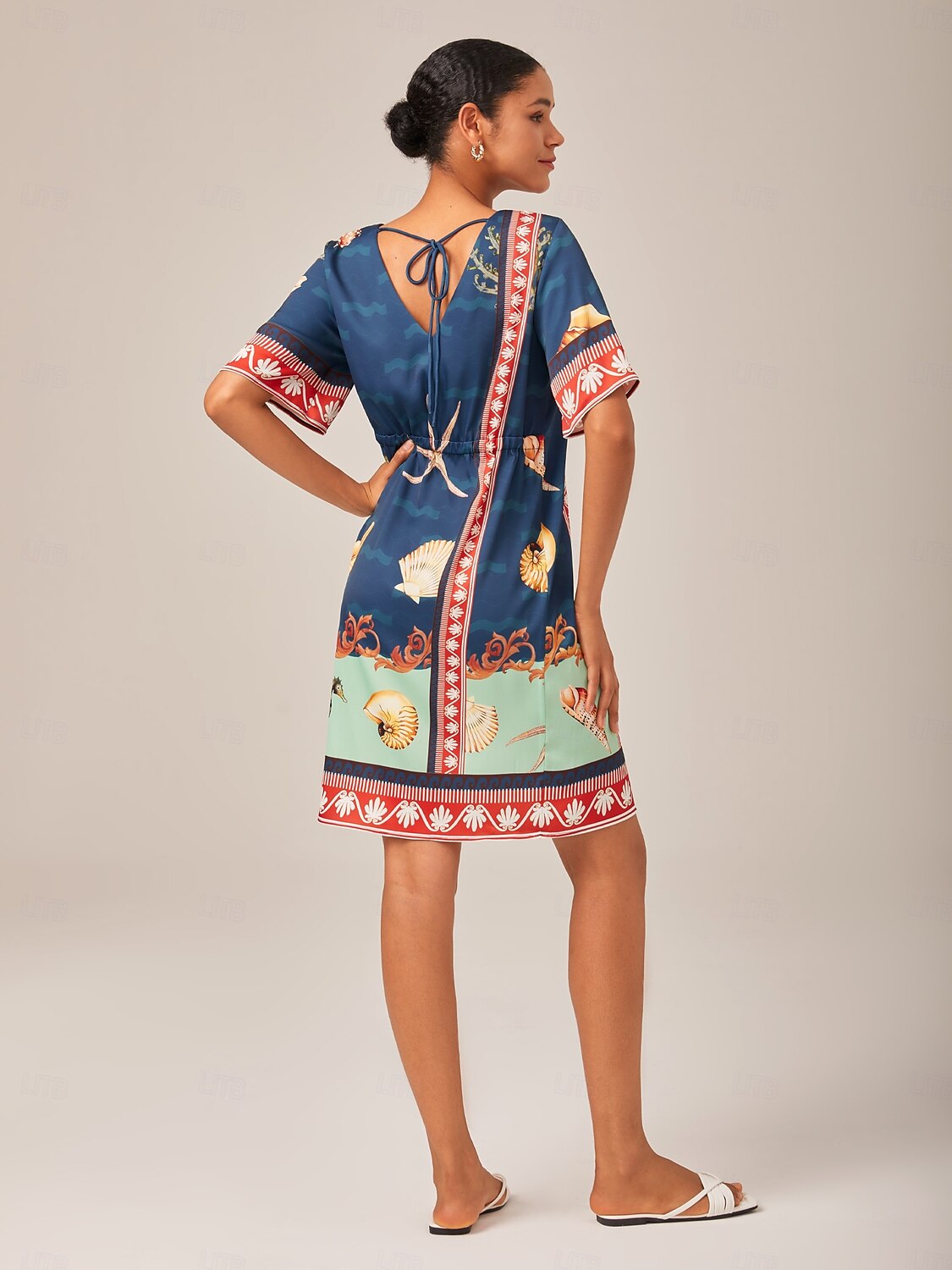 Resort-Style Ocean Print Straight-Cut Dress
