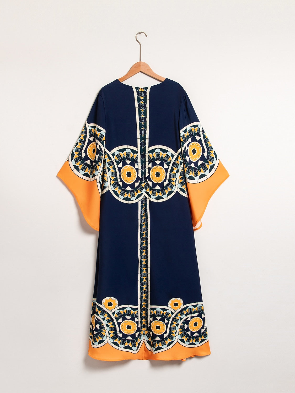 Satin Folk Print Maxi Dress