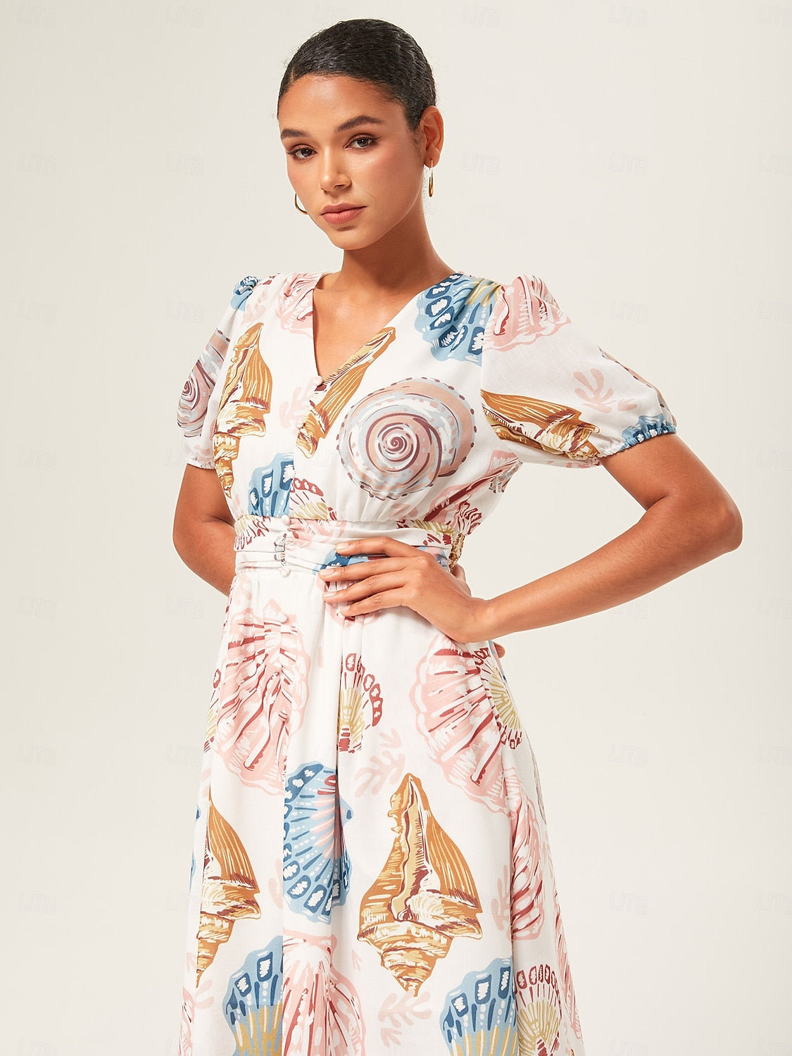 Linen-Like Smocked A-Line Midi Dress