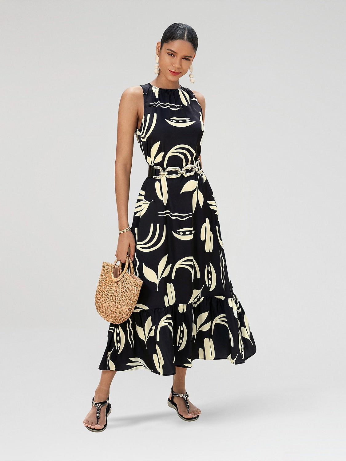 Satin Leaves less Maxi Dress (No Belt)