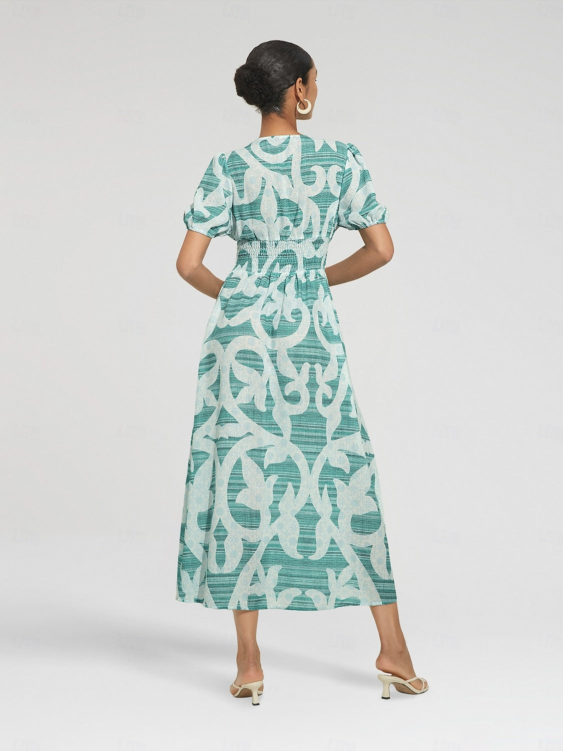 Puff Sleeve V Neck Maxi Dress