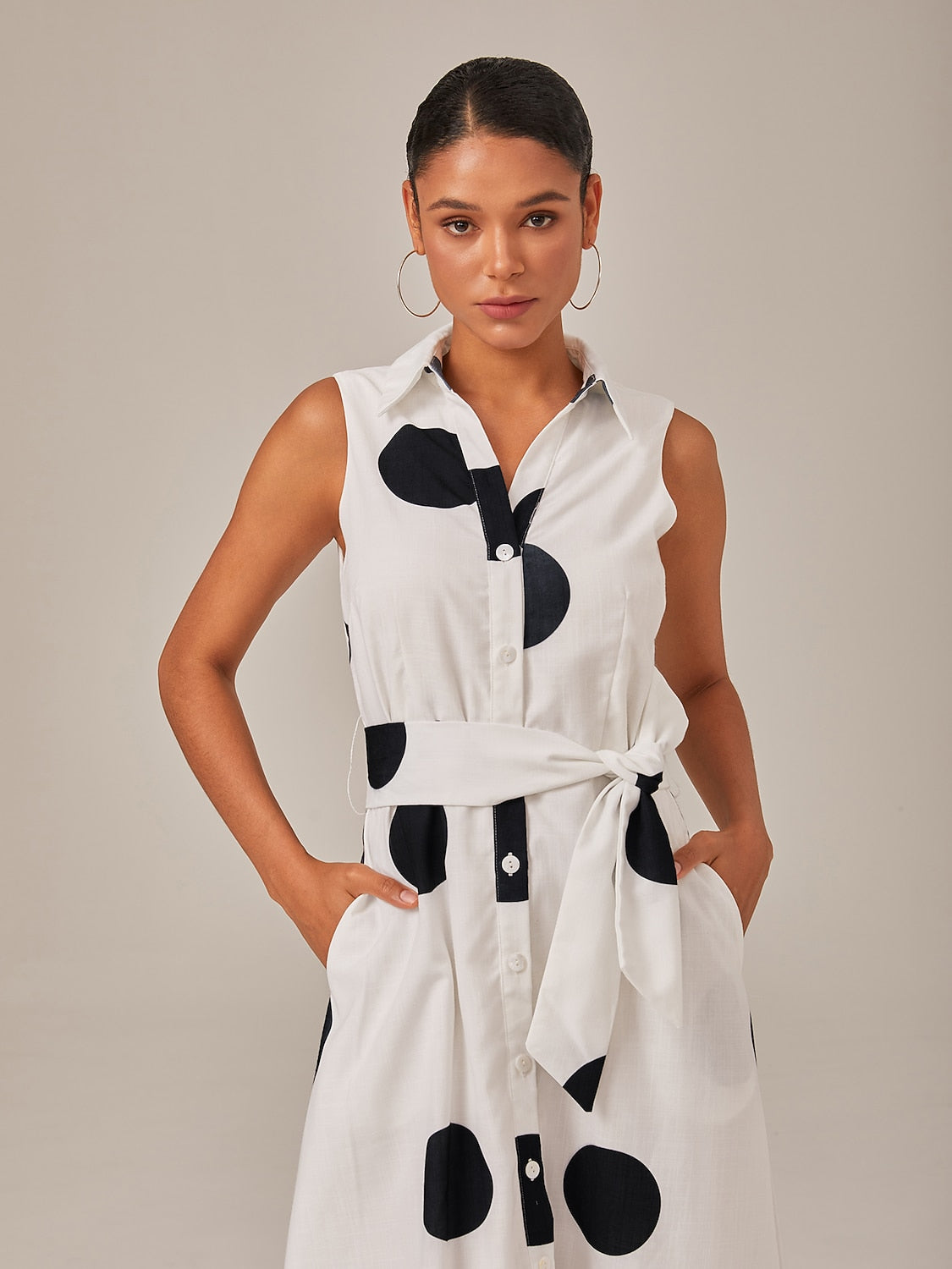 Polka Dot Tie Belt Maxi Dress