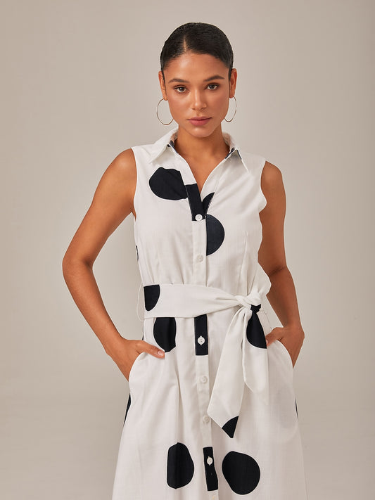 Polka Dot Tie Belt Maxi Dress