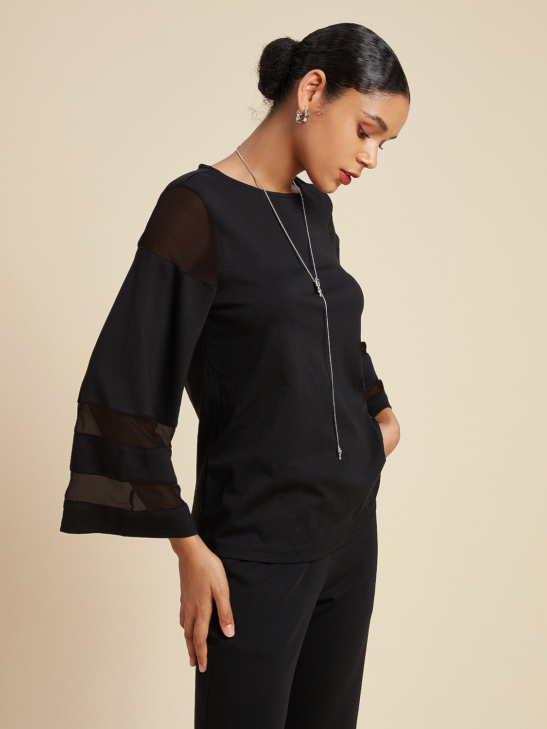 Style Chiffon Blouse Modal Illusion Pure Color Loose