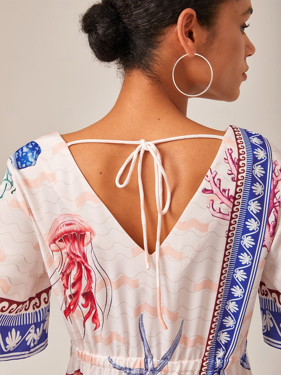 Resort-Style Ocean Print Straight-Cut Dress