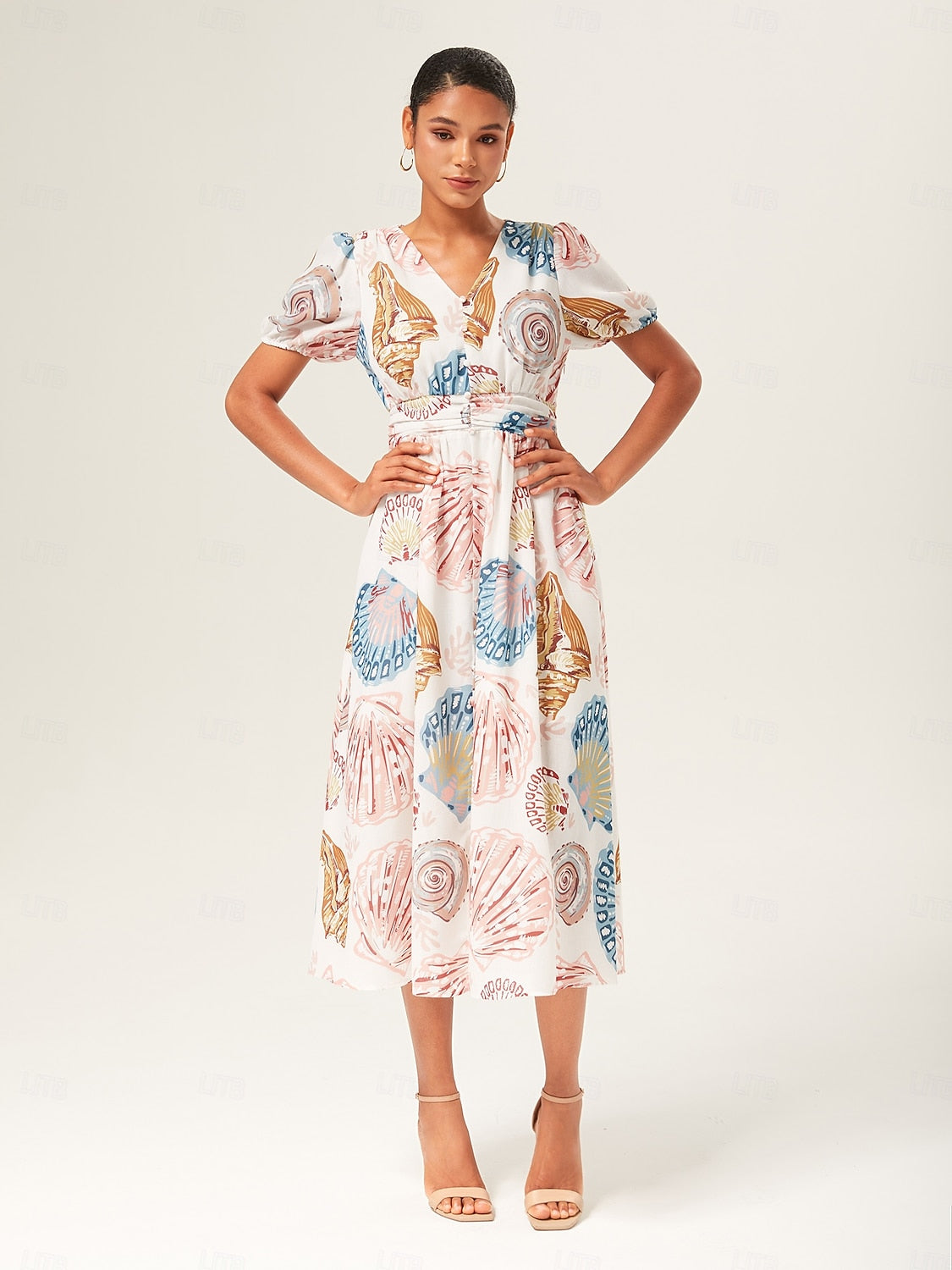 Linen-Like Smocked A-Line Midi Dress
