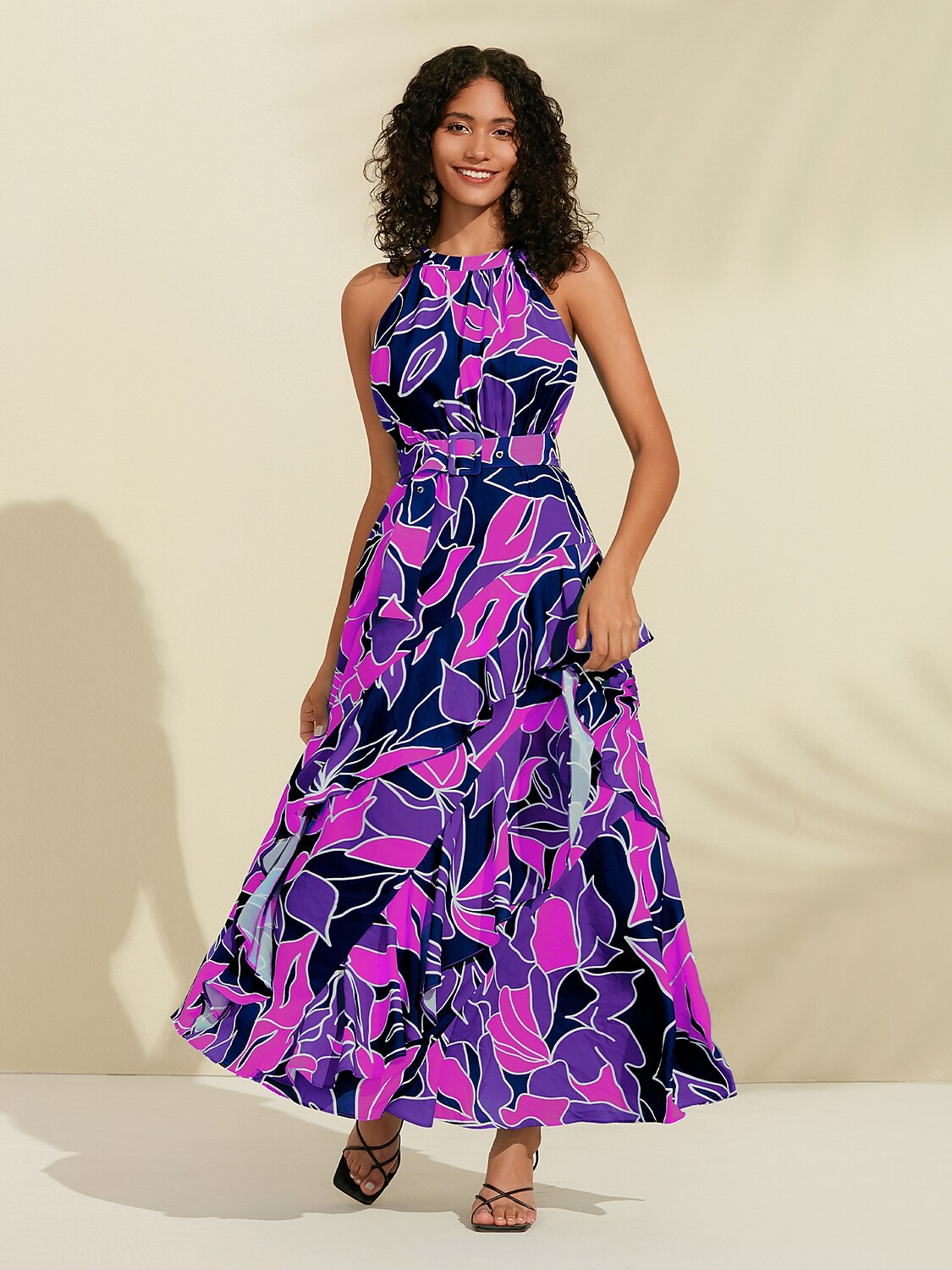 Chiffon Maxi DressFloral Ruffle Printing