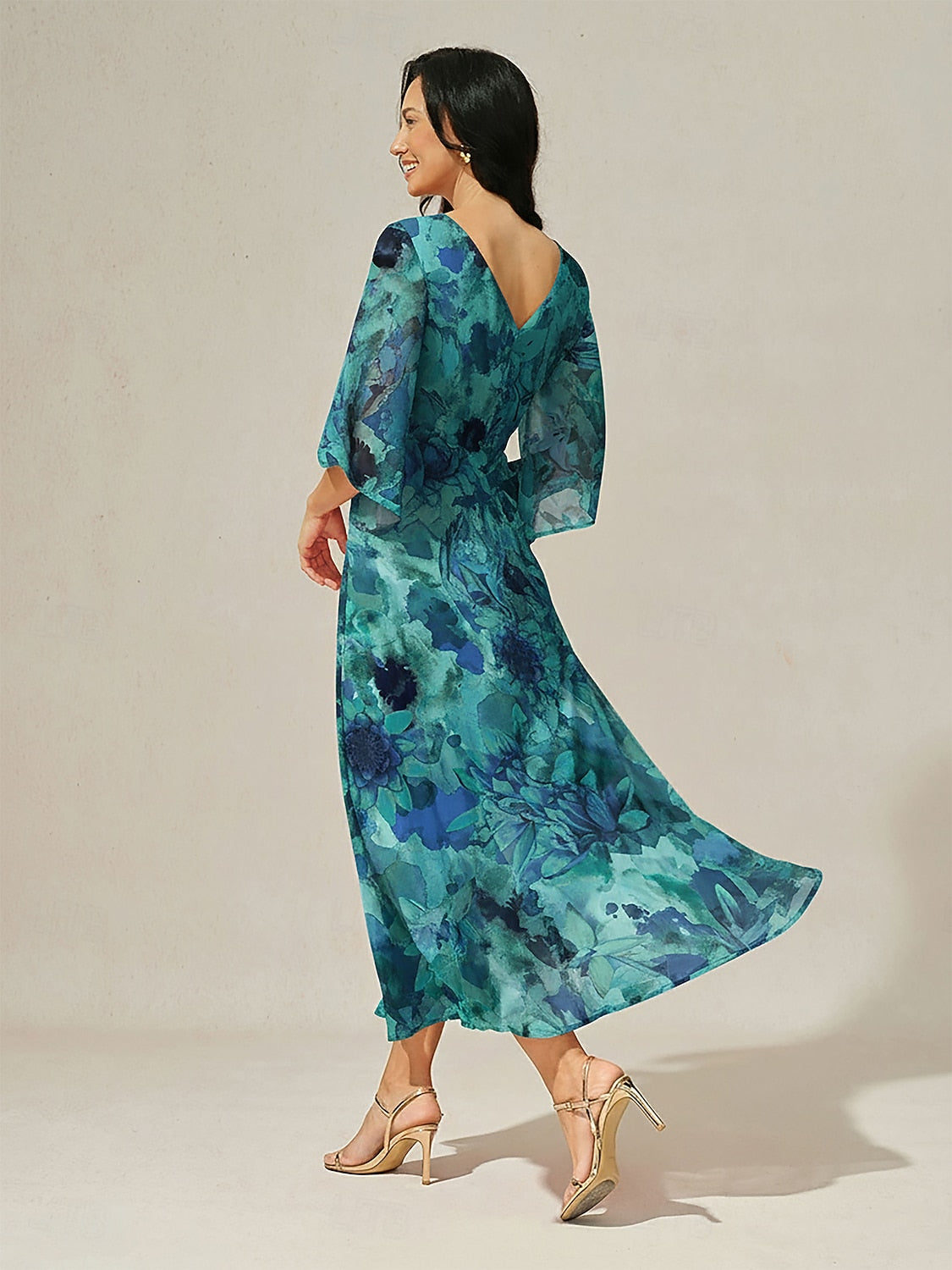 Maxi Dress Green Abstract Floral Print Twist Knot