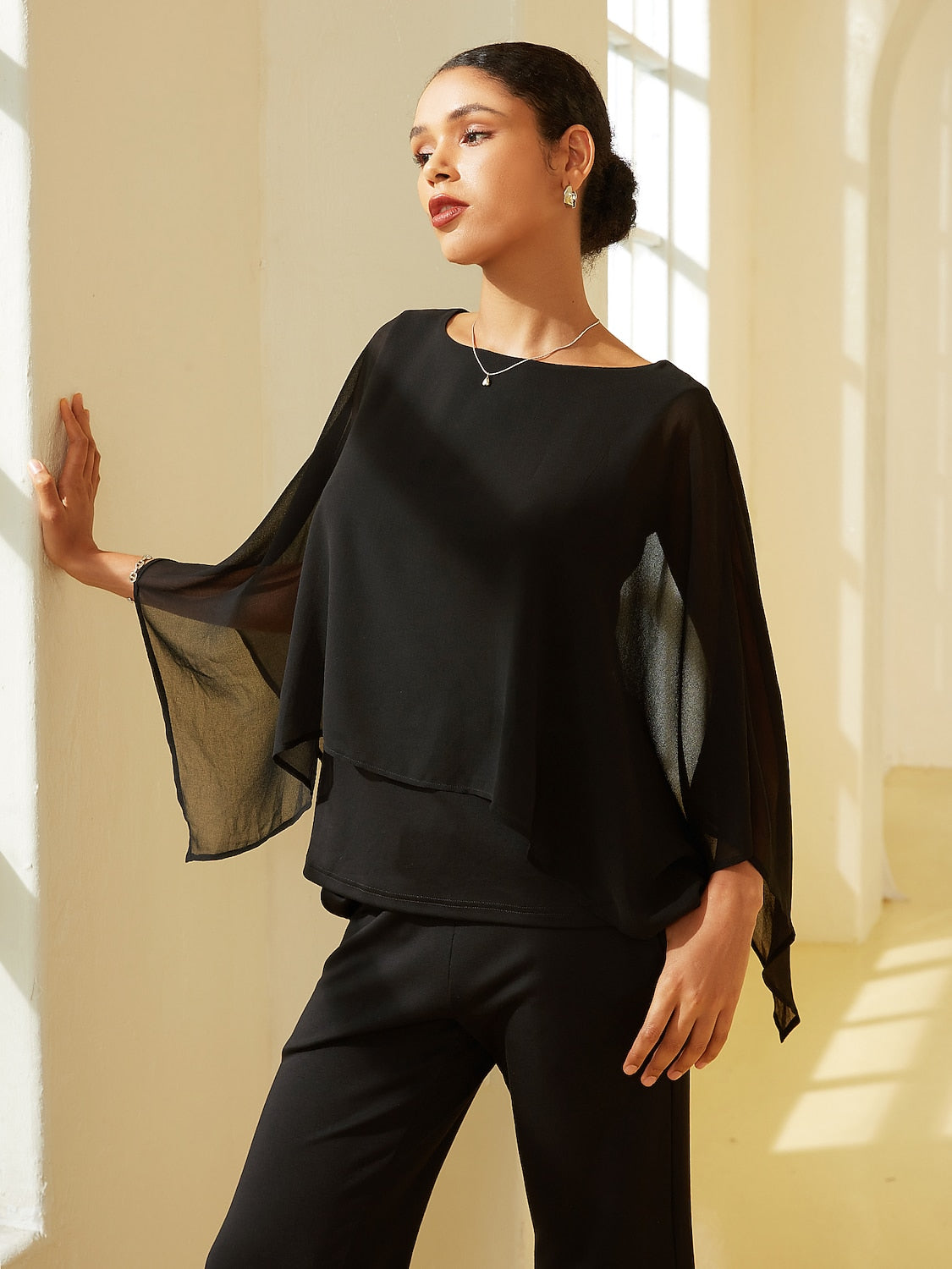 Stylish Luxurious Modal Chiffon Cape Top Blouse
