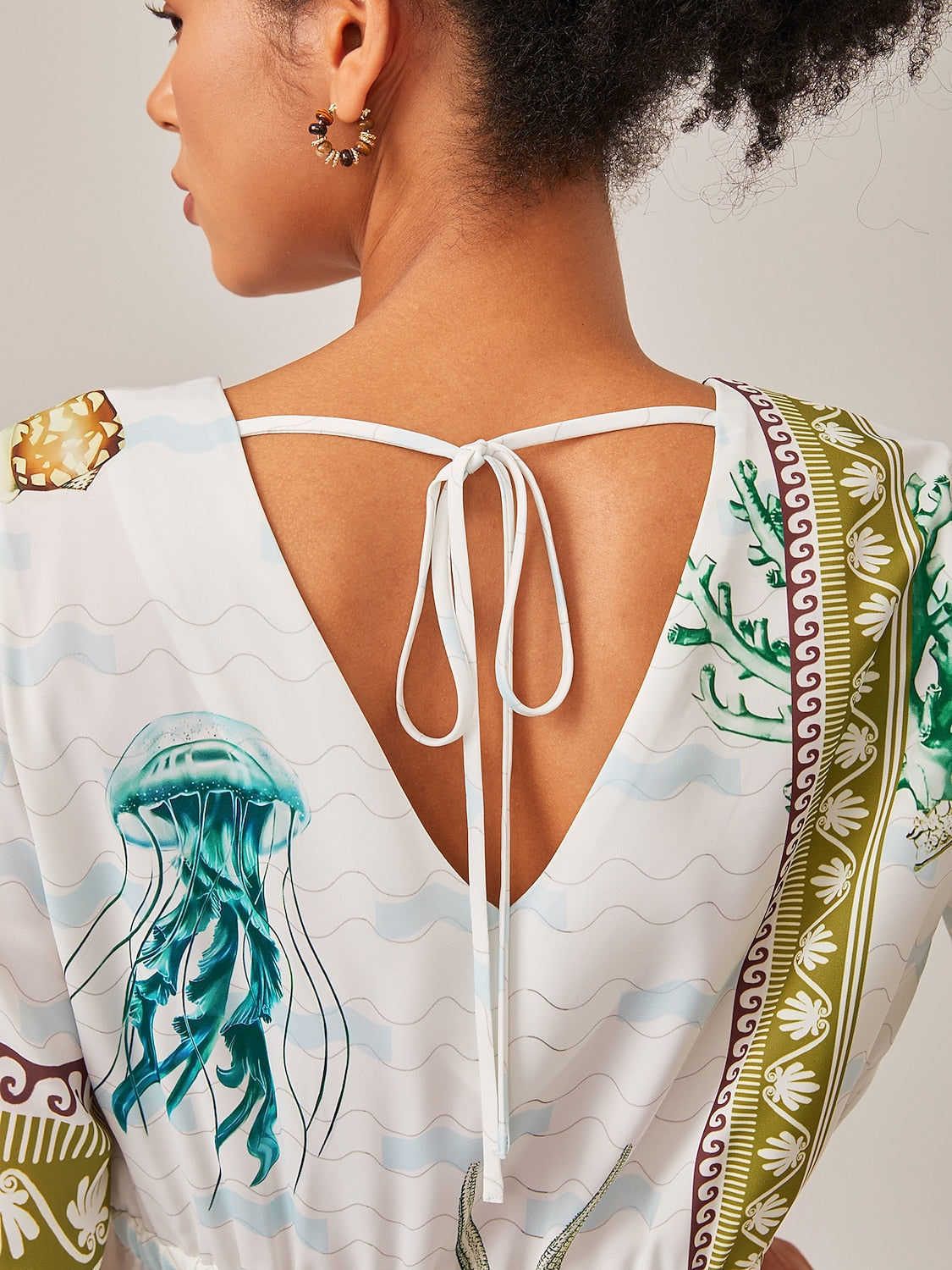 Resort-Style Ocean Print Straight-Cut Dress