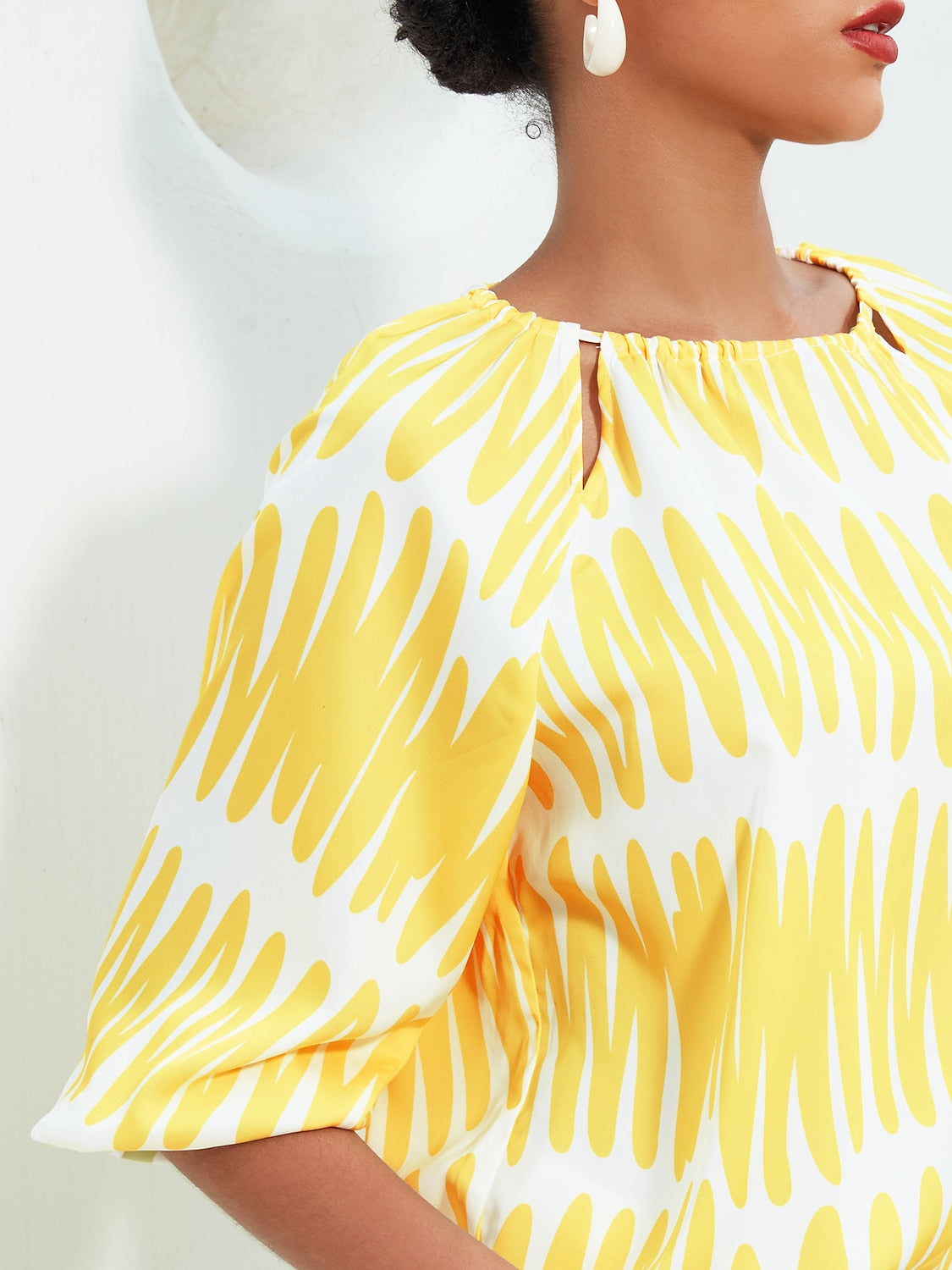 Satin Puff Hollow Out Raglan Shirt