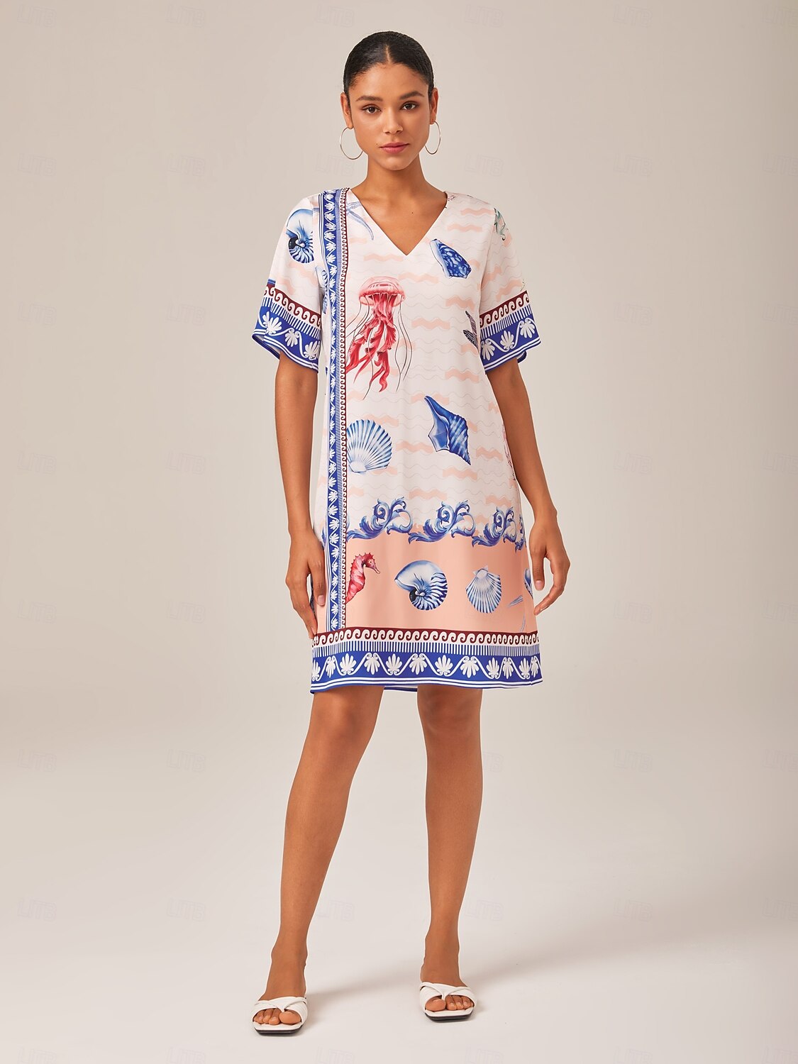 Resort-Style Ocean Print Straight-Cut Dress