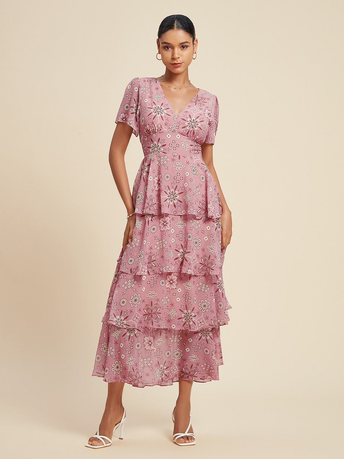 Chiffon Floral Short Maxi Dress